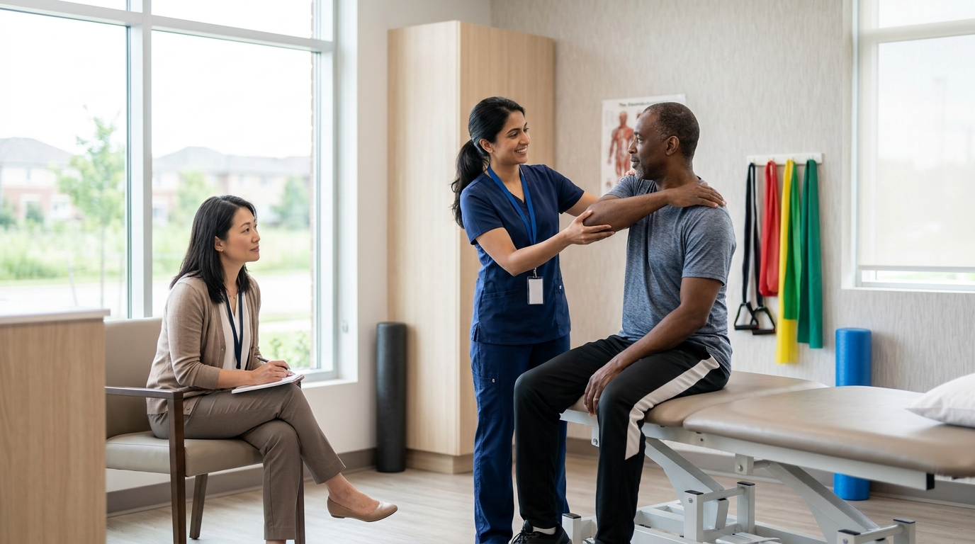 Physiotherapist_assessing Benefit of Free IFHP Physiotherapy Greater Toronto Area 2026. physiotherapy for refugees GTA